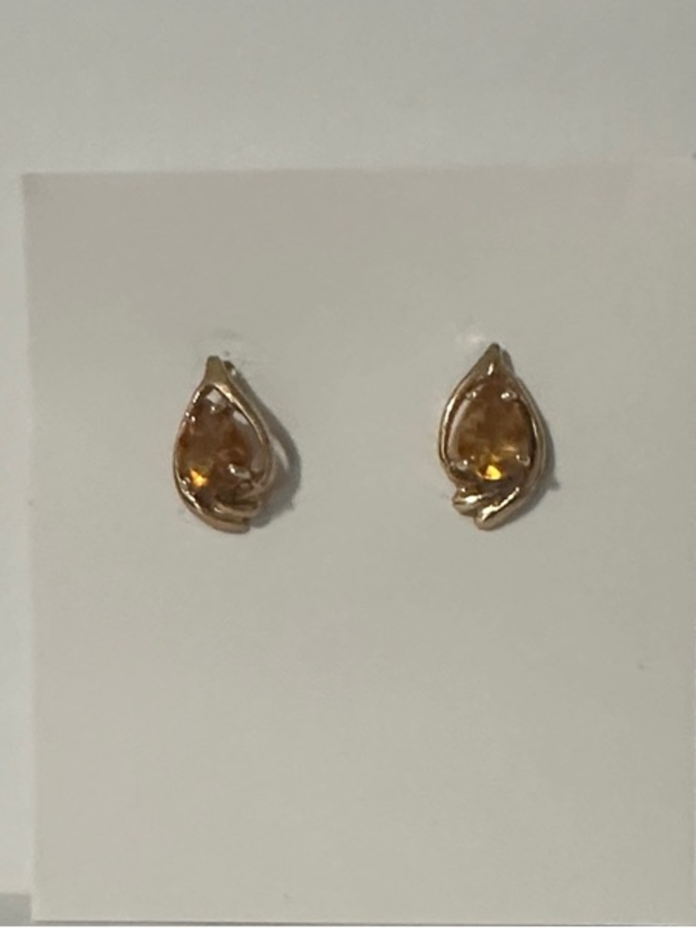 Genuine Yellow Topaz Teardrop Stud Earrings 14k yellow gold settings.